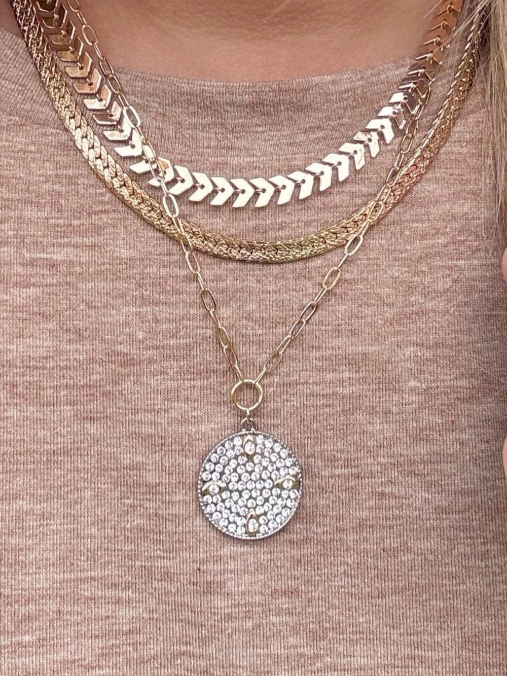 Park Lane “LENNOX” Gold Chain with Silver Disc Necklace